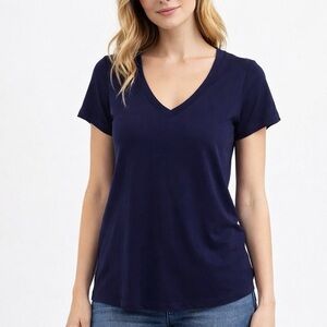 Style Saint Navy Blue Cuffed V Neck T Shirt XS New